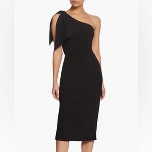 NWT $148 Dress The Population Tiffany One-Shoulder Midi Dress Size Small Black